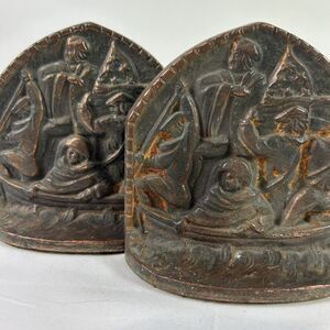 Vintage Cast‎ Iron Bookends of Washington Crossing The Delaware CT Mark Patina